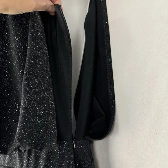 Xscape Sexy Mini Cocktail Dress Charcoal Glitter Cutout Back Bodycon Lined SZ 4 - Picture 13 of 16